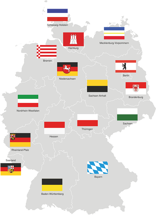 Deutschlandkarte mit Bundesländern und regionalen Wappen 